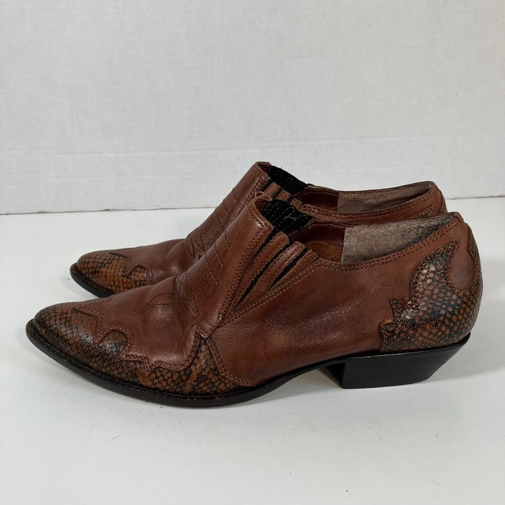Nine West Sz 8.5 Vtg 90s Western Shoes Ankle Boots Pointed Toe Brown Leather